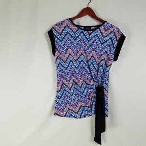 Rachel Rachel Shirt Womens Large Blue Fitted Top Front Tie Short‎ Sleeve